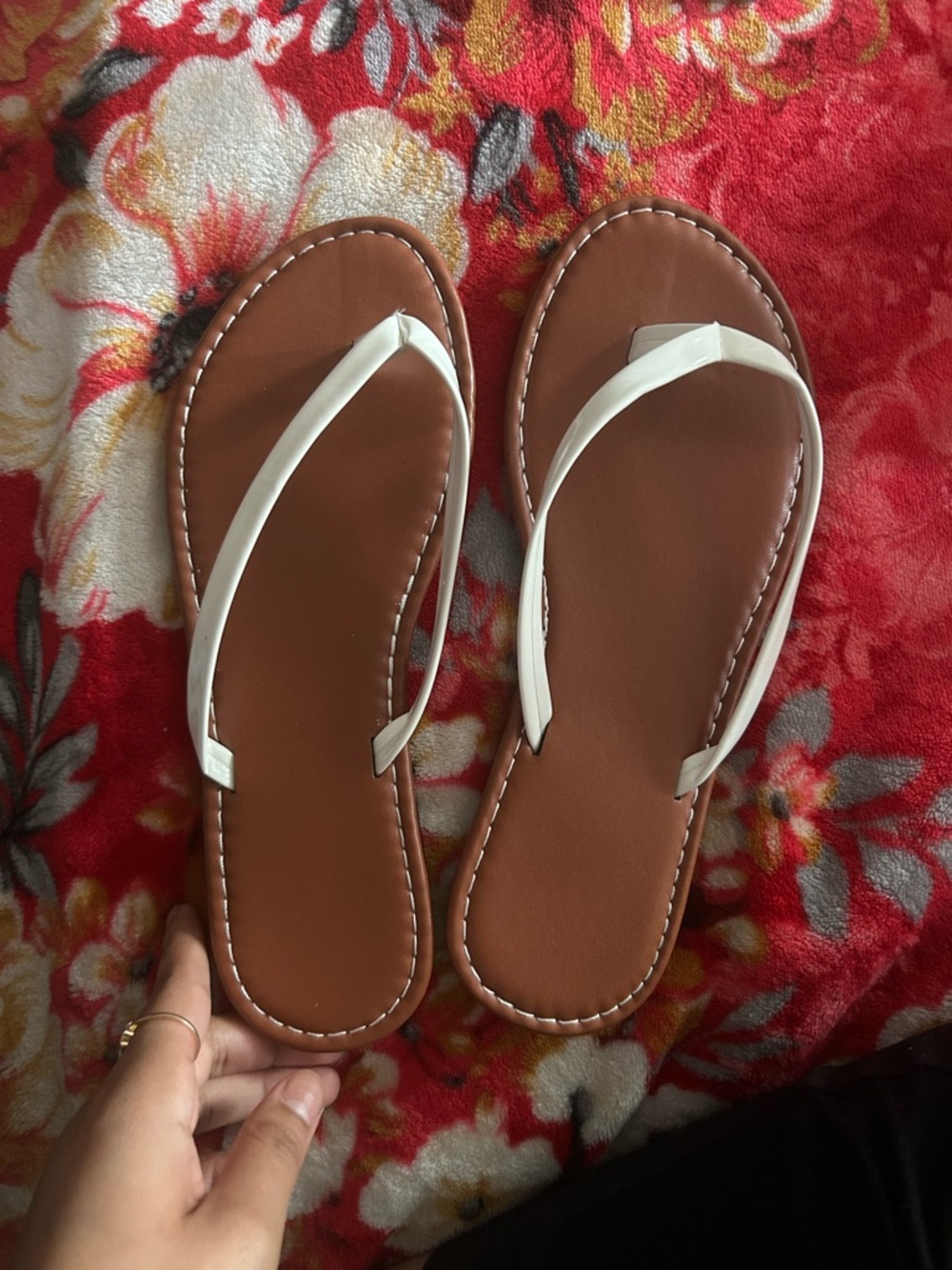 Women’s White Strap Brown Footbed Flip Flop Sandals
